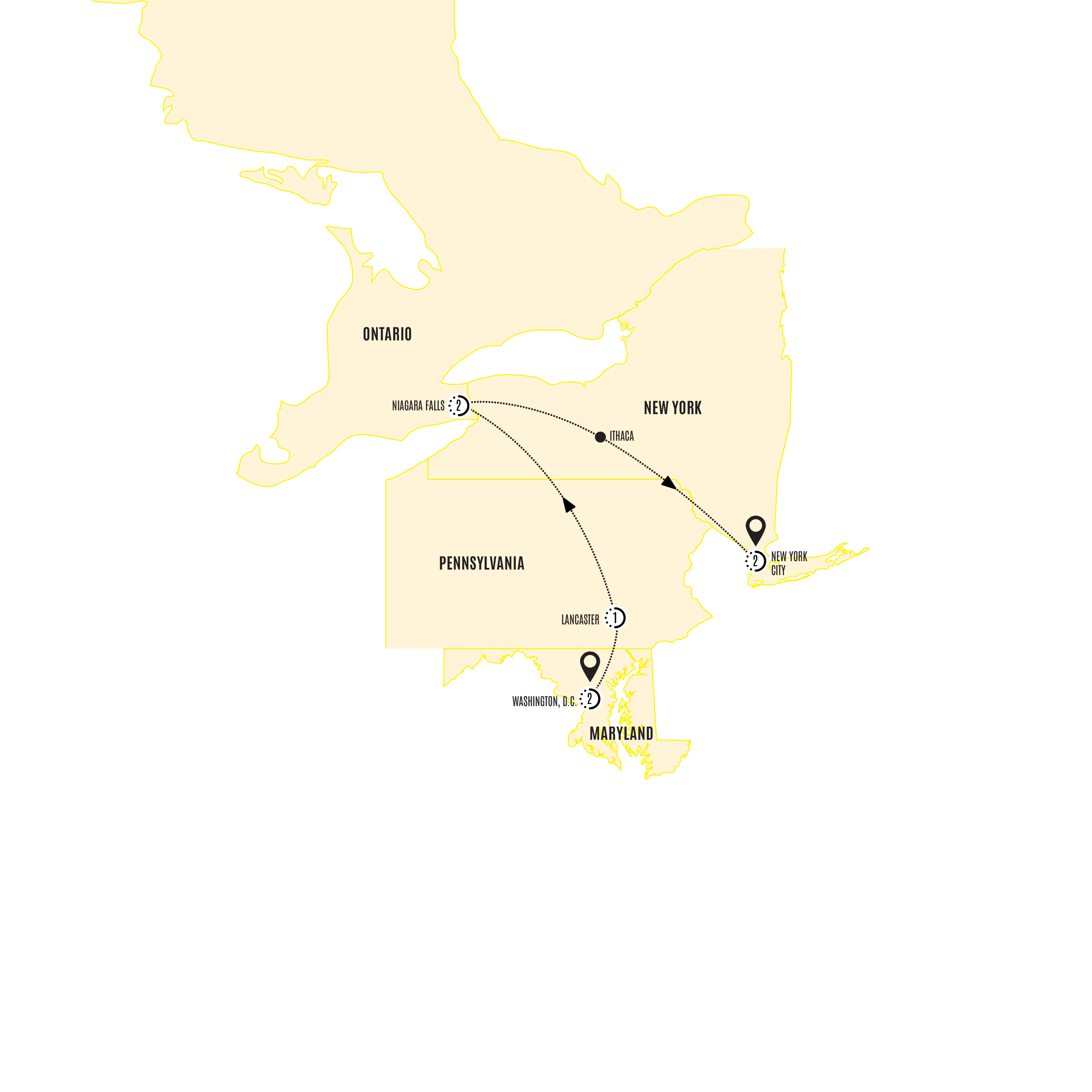 tourhub | Costsaver | The Big Apple, Niagara and Washington, D.C. | Tour Map