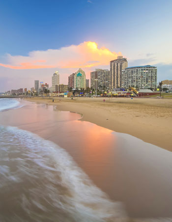Durban Beach at golden hour in South Africa