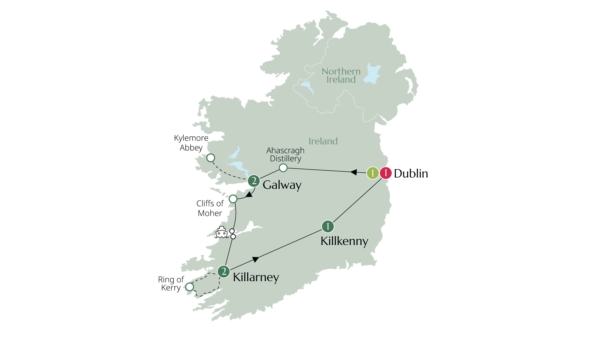 Map of Ireland at Leisure  (2027) from Brendan Vacations
