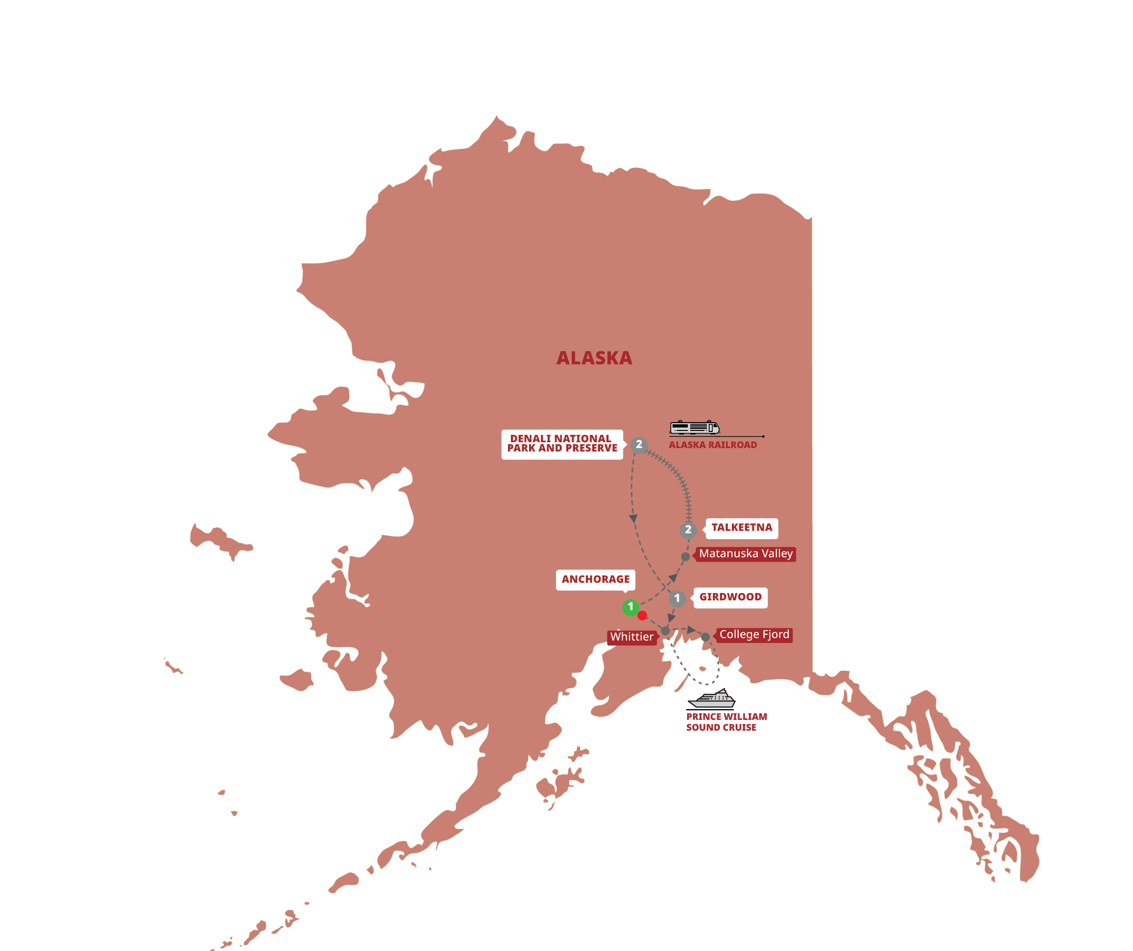 Map of Jewels of Alaska from Trafalgar