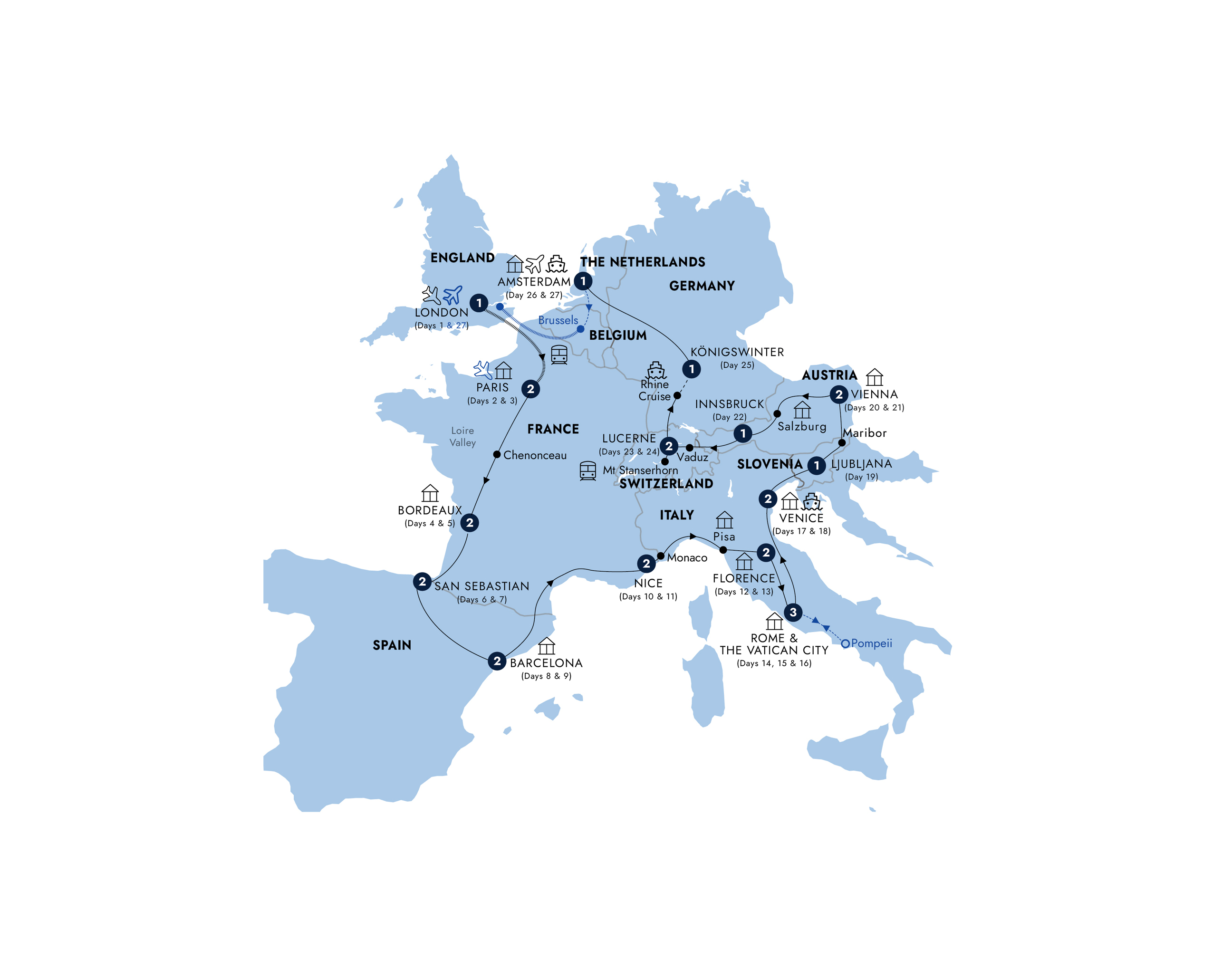 Map of European Grandeur (Summer 2027) from Insight Vacations
