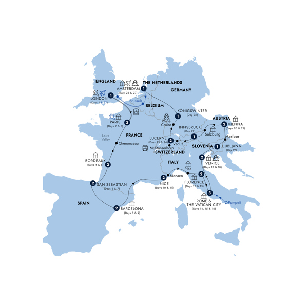 European Grandeur Itinerary Map
