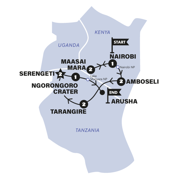 tourhub | Contiki | East Africa Safari (2025) | Tour Map