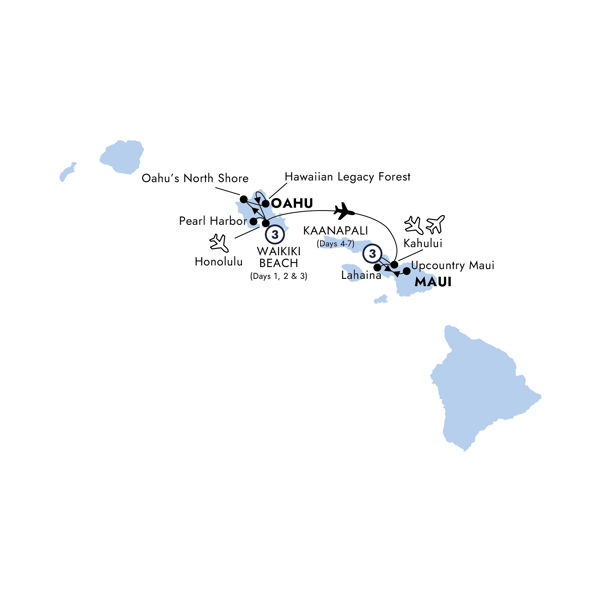 Hawaii with Oahu & Maui - Small Group Itinerary Map