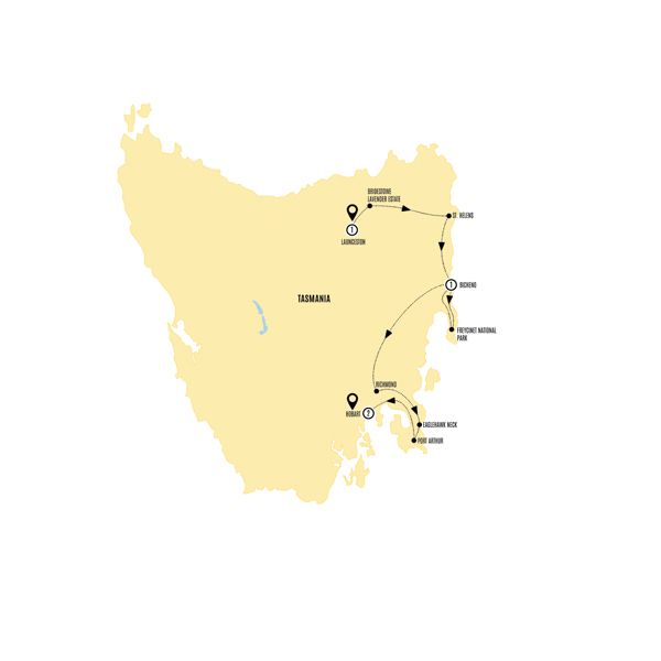 Tassie's East Coast Highlights Itinerary Map