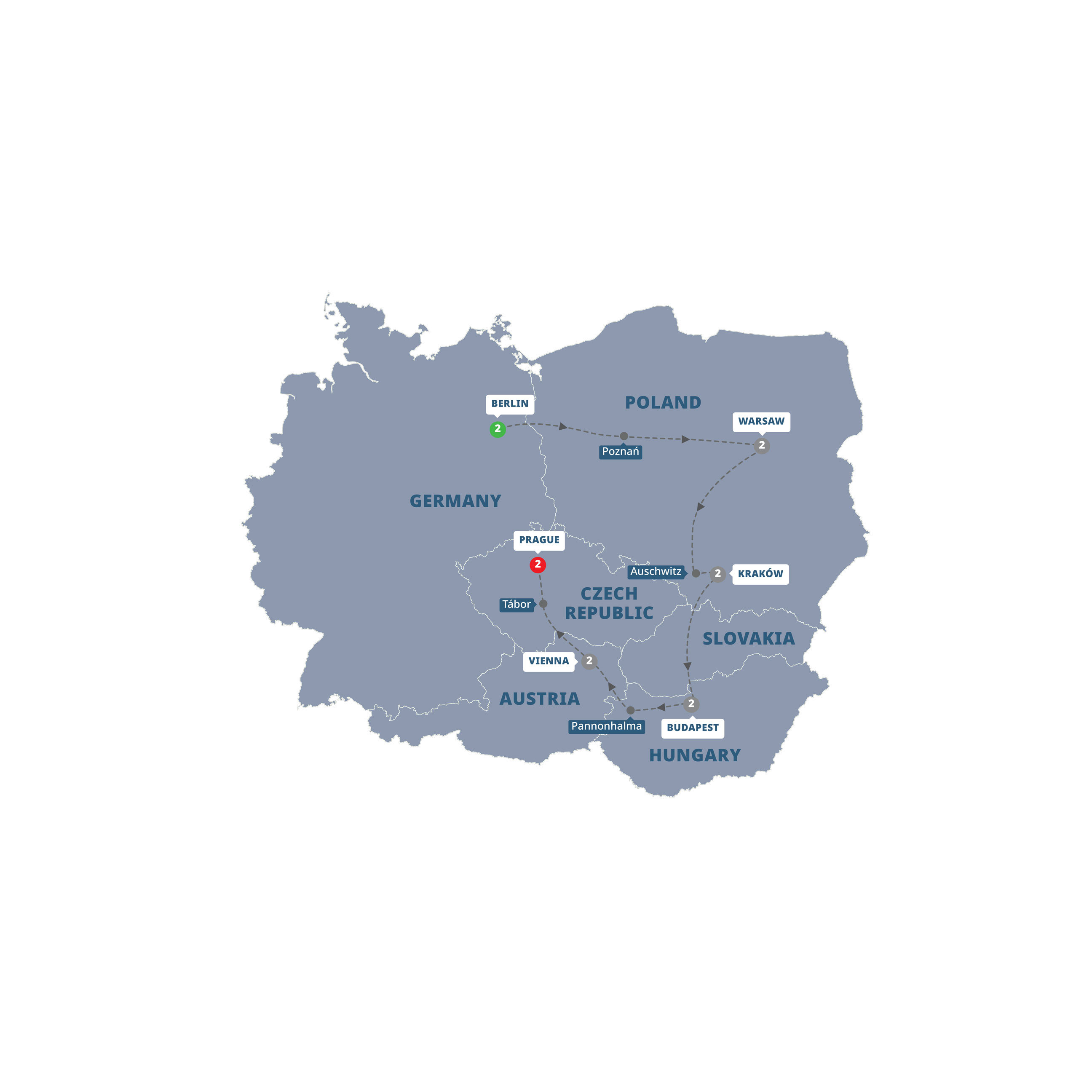 Map of Bohemian Highlights (Ends in Prague) from Trafalgar