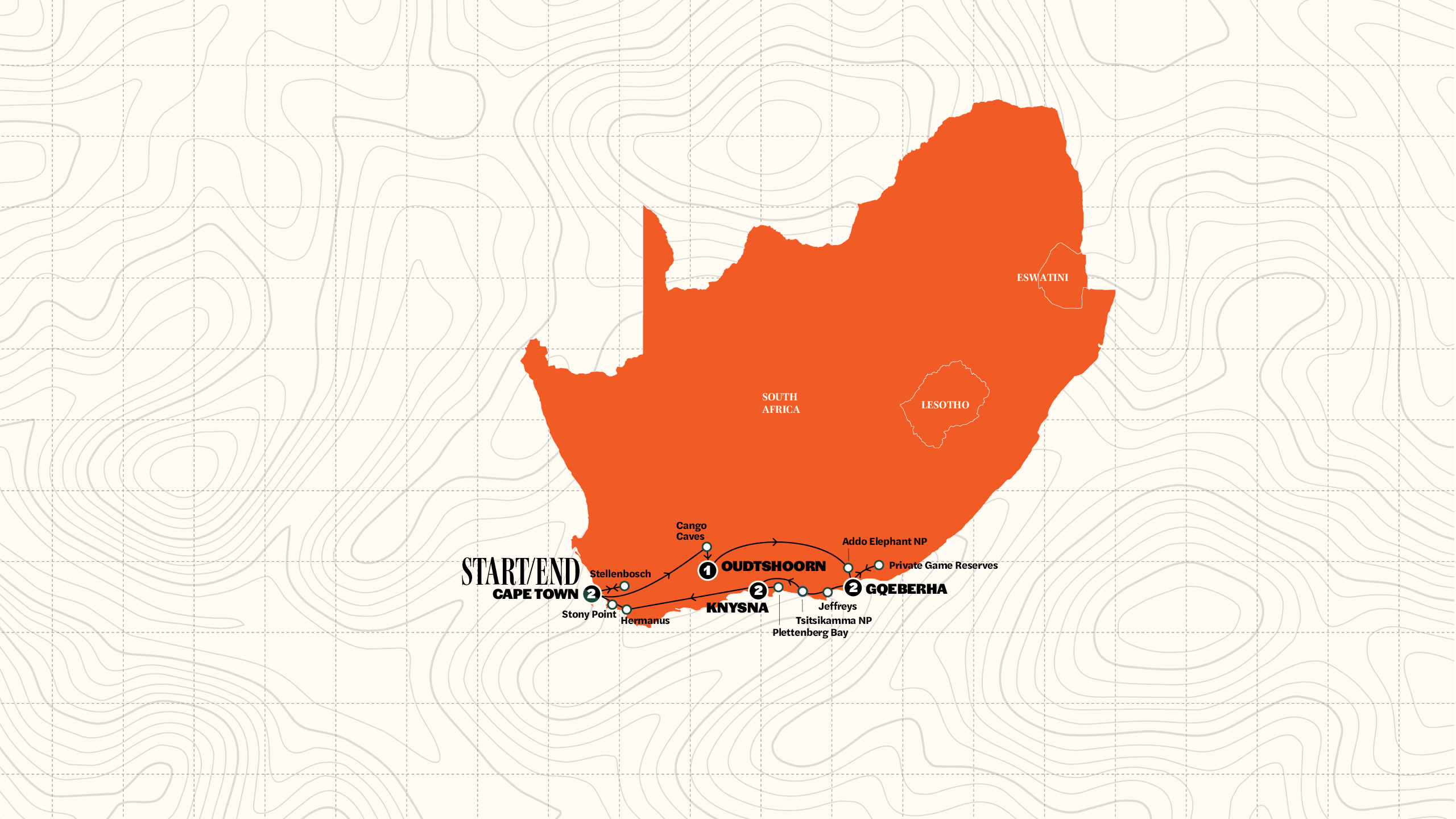 Map of Garden Route and Addo | 2028 from Contiki
