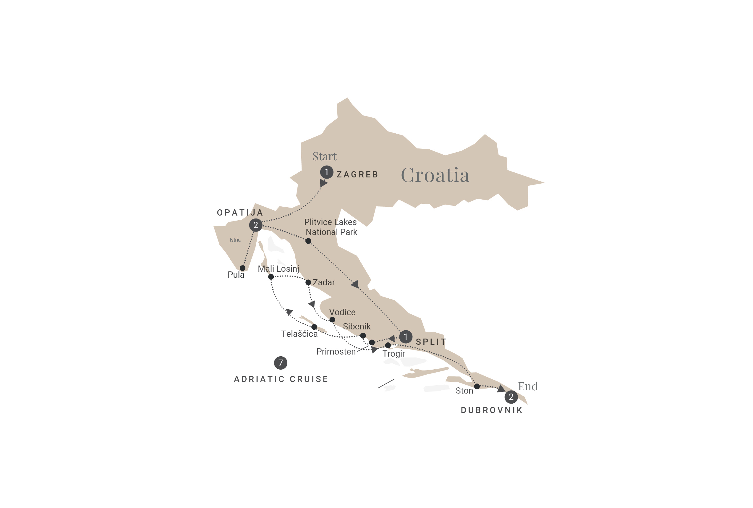 Croatia & the Dalmatian Coast - Lower Deck Itinerary Map