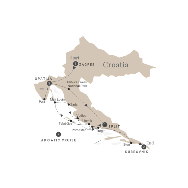 Croatia & the Dalmatian Coast - Lower Deck Itinerary Map