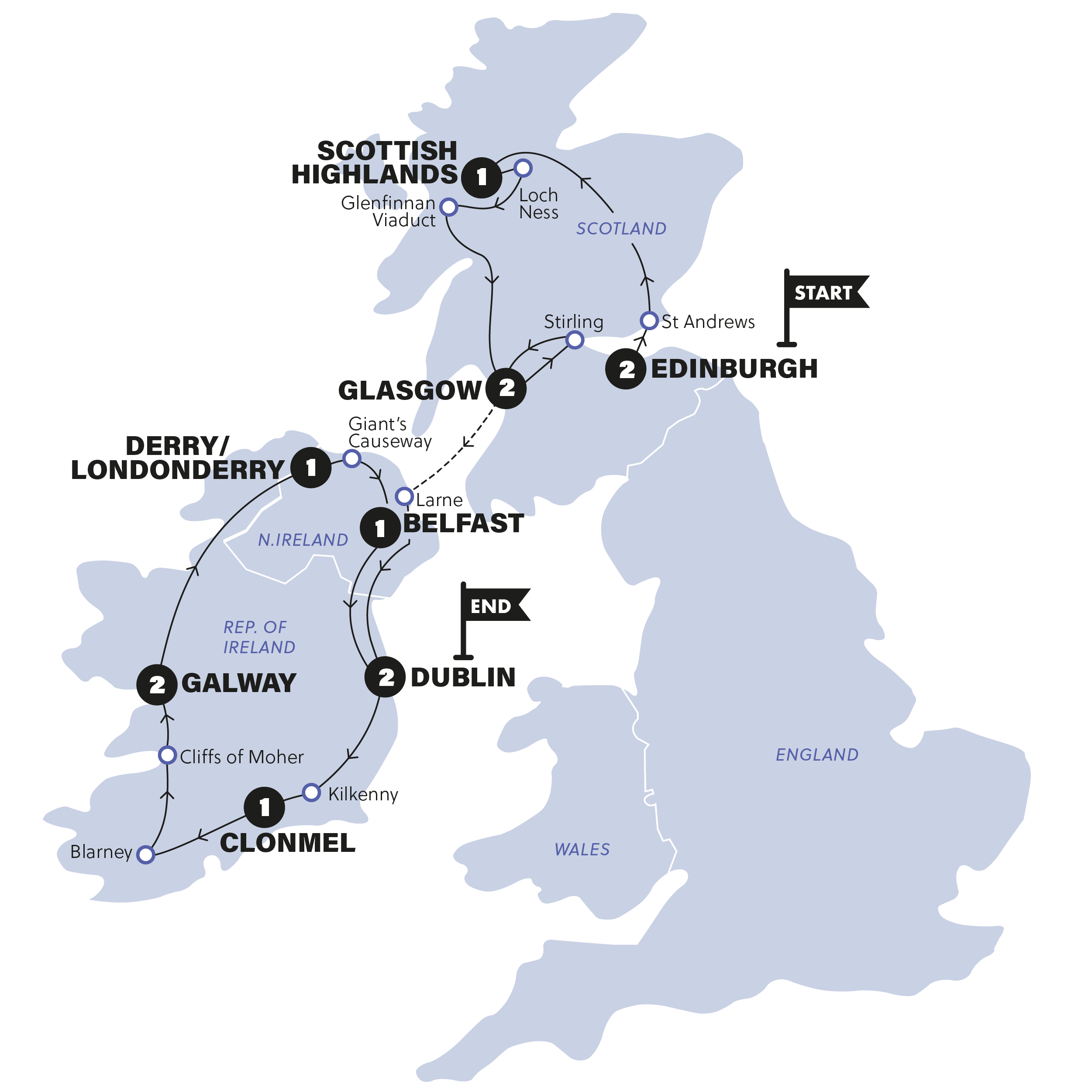 tourhub | Contiki | Scotland & Ireland | Summer | 2025 | Tour Map