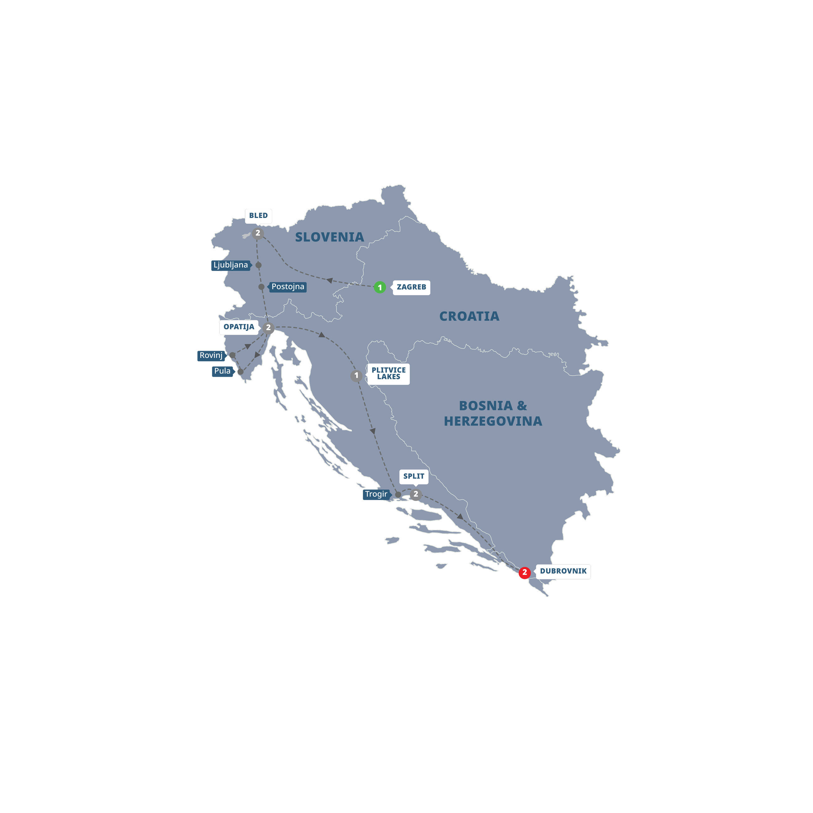 tourhub | Trafalgar | Best of Croatia and Slovenia | Tour Map