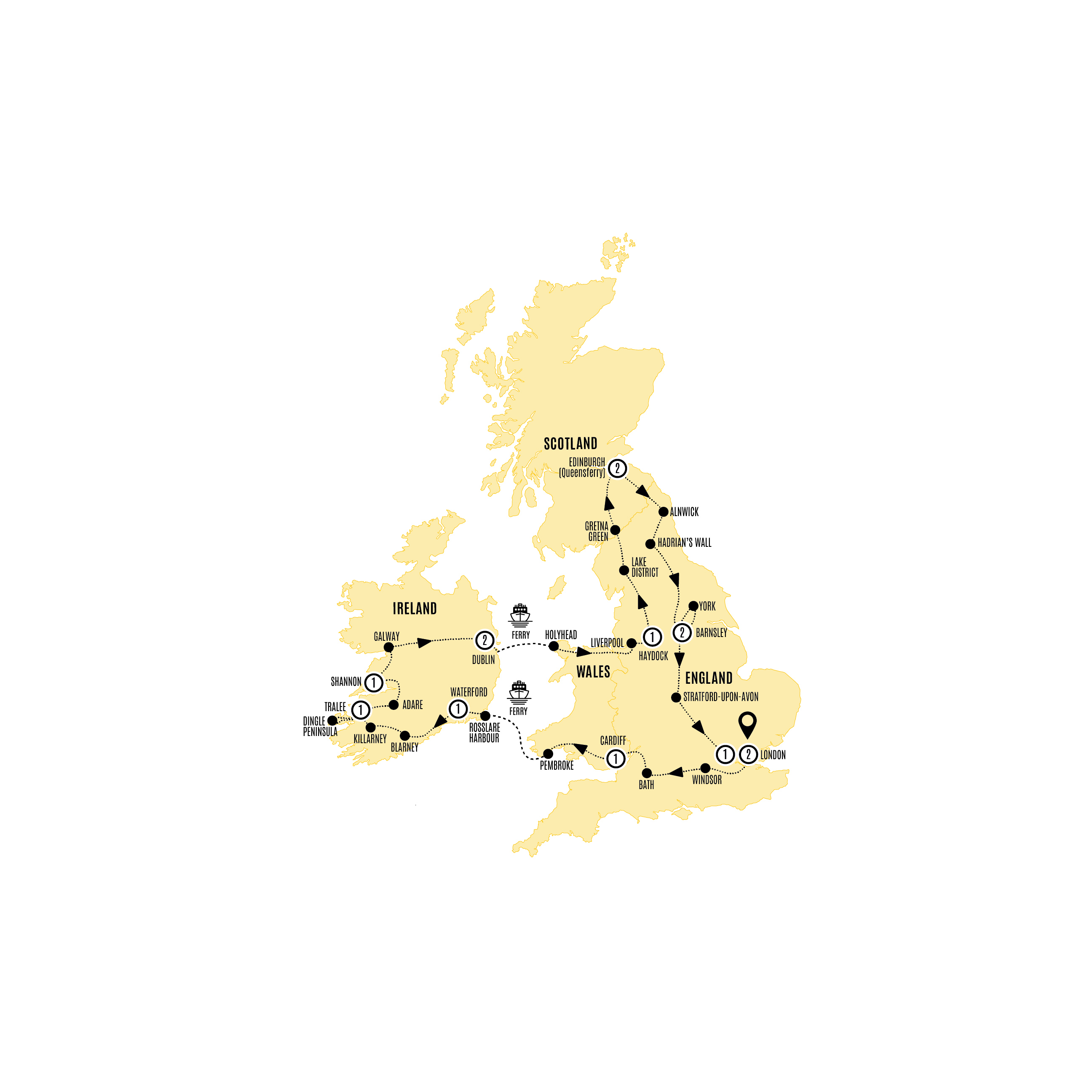 Map of Britain and Ireland Experience (2027) from Costsaver