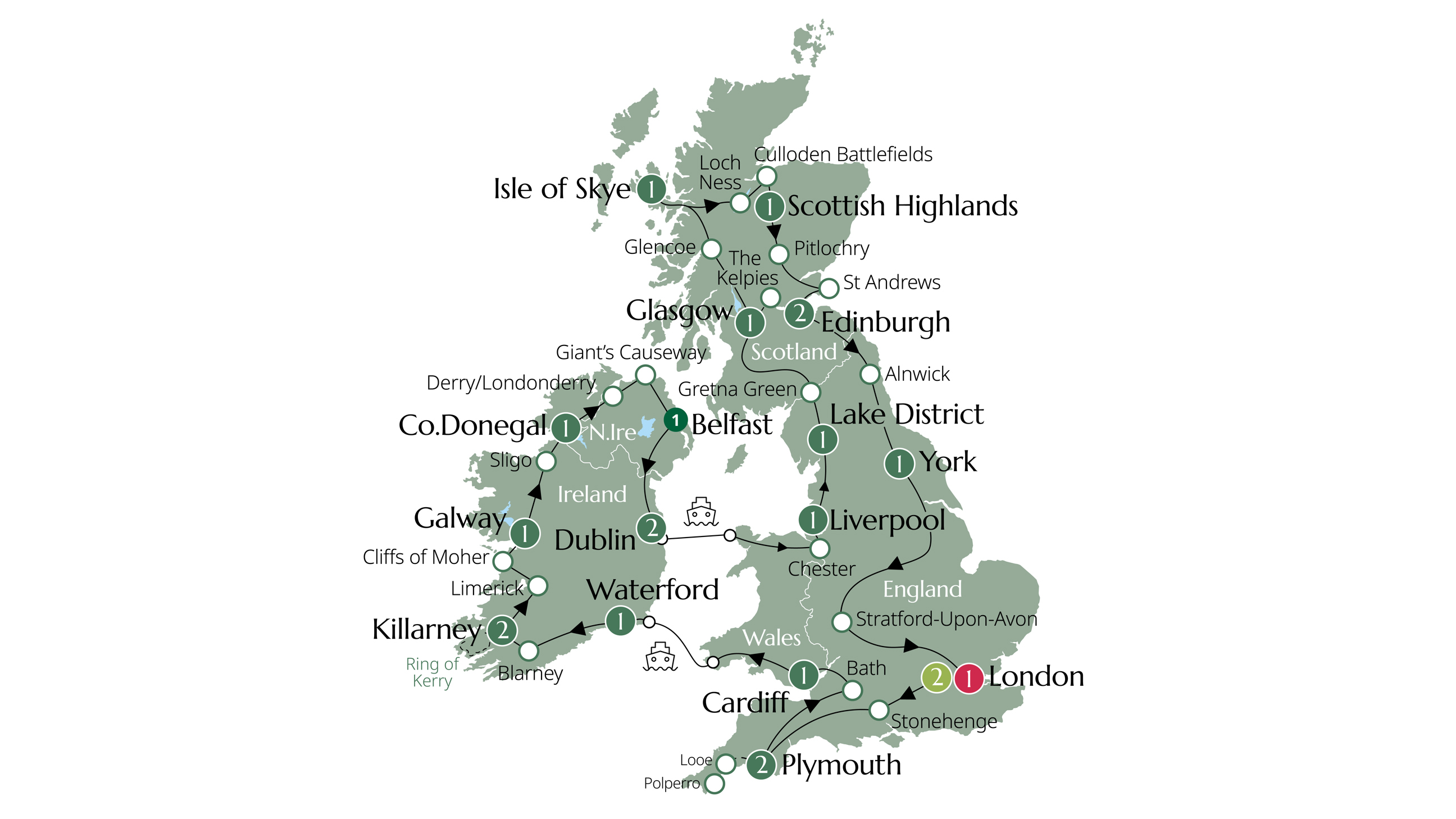 Britain and Ireland Grandeur Itinerary Map