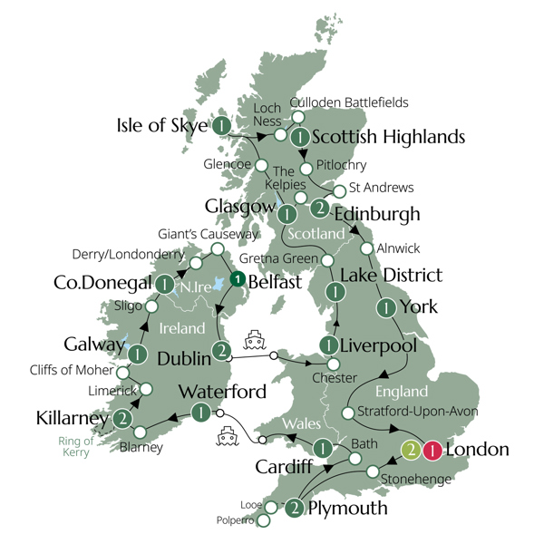 Britain and Ireland Grandeur Itinerary Map