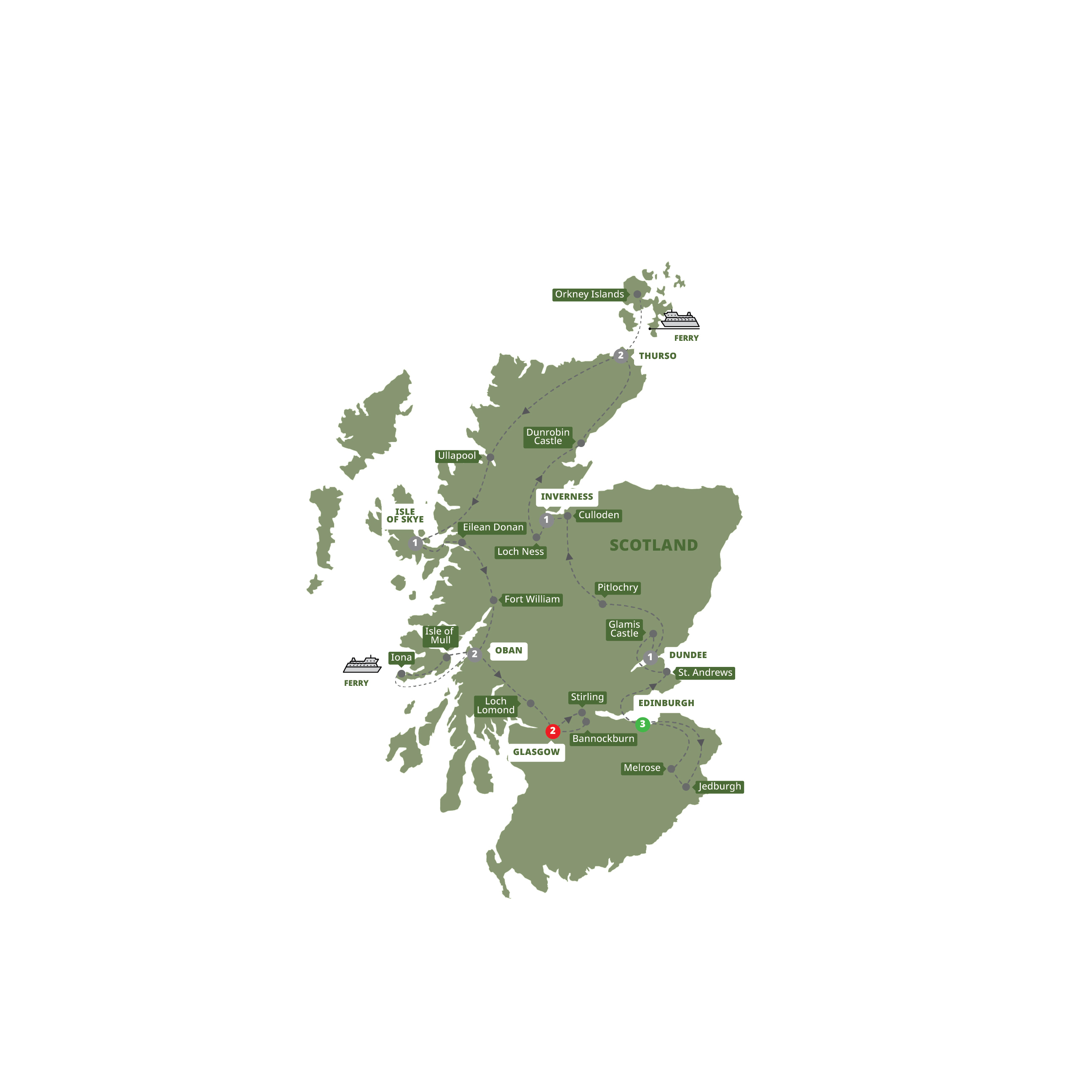 Map of Scotland's Highlands, Islands and Cities from Trafalgar