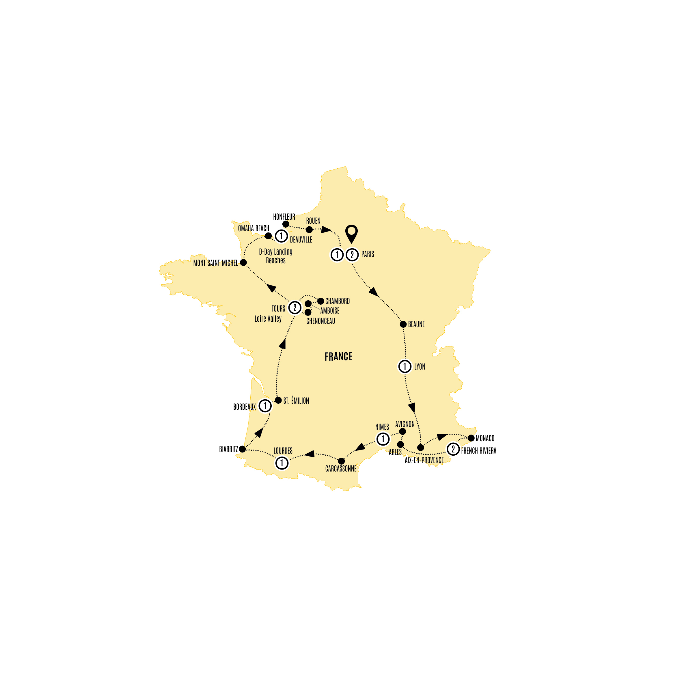 Map of Highlights of France (2027) from Costsaver