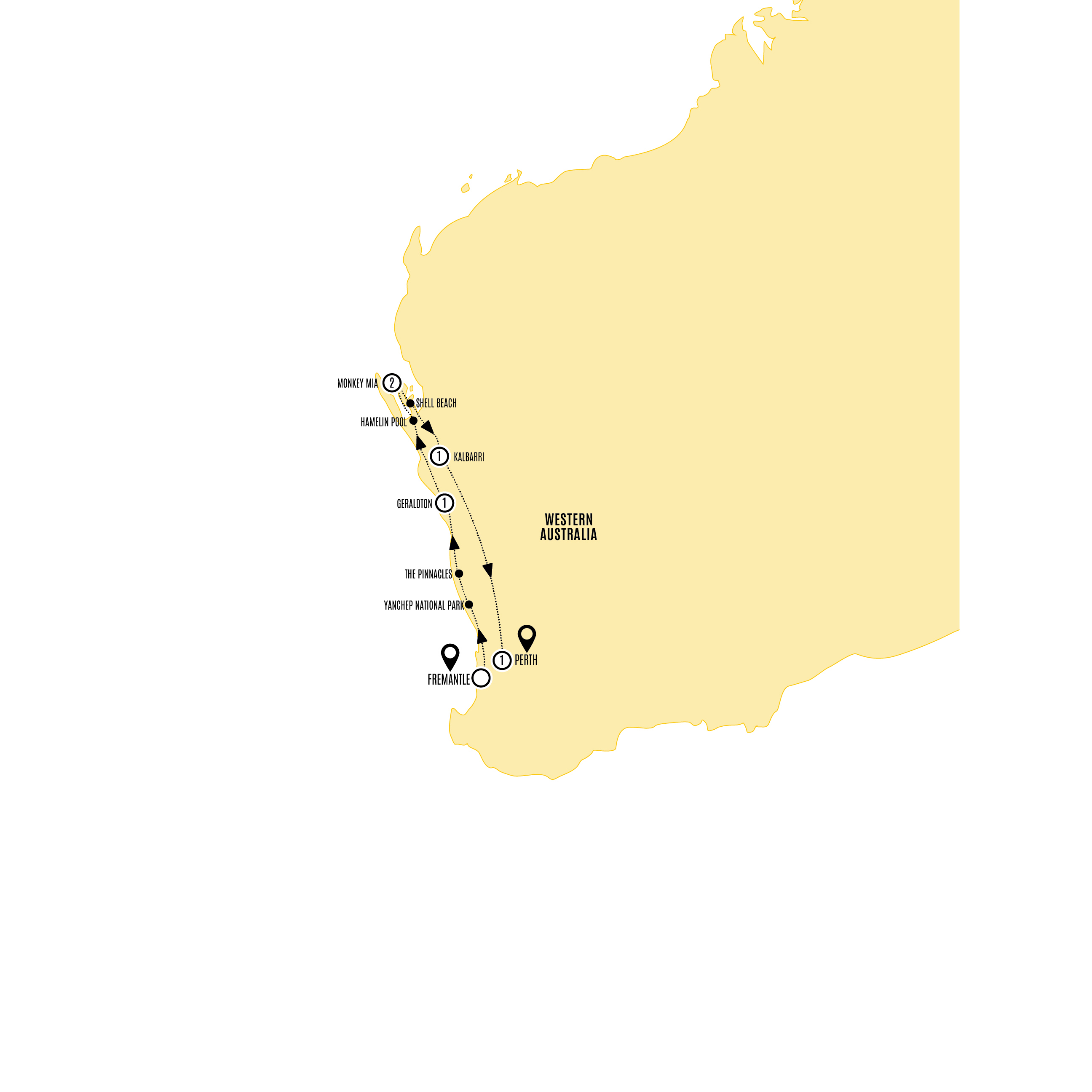 Map of Monkey Mia Dolphins and West Coast from Costsaver