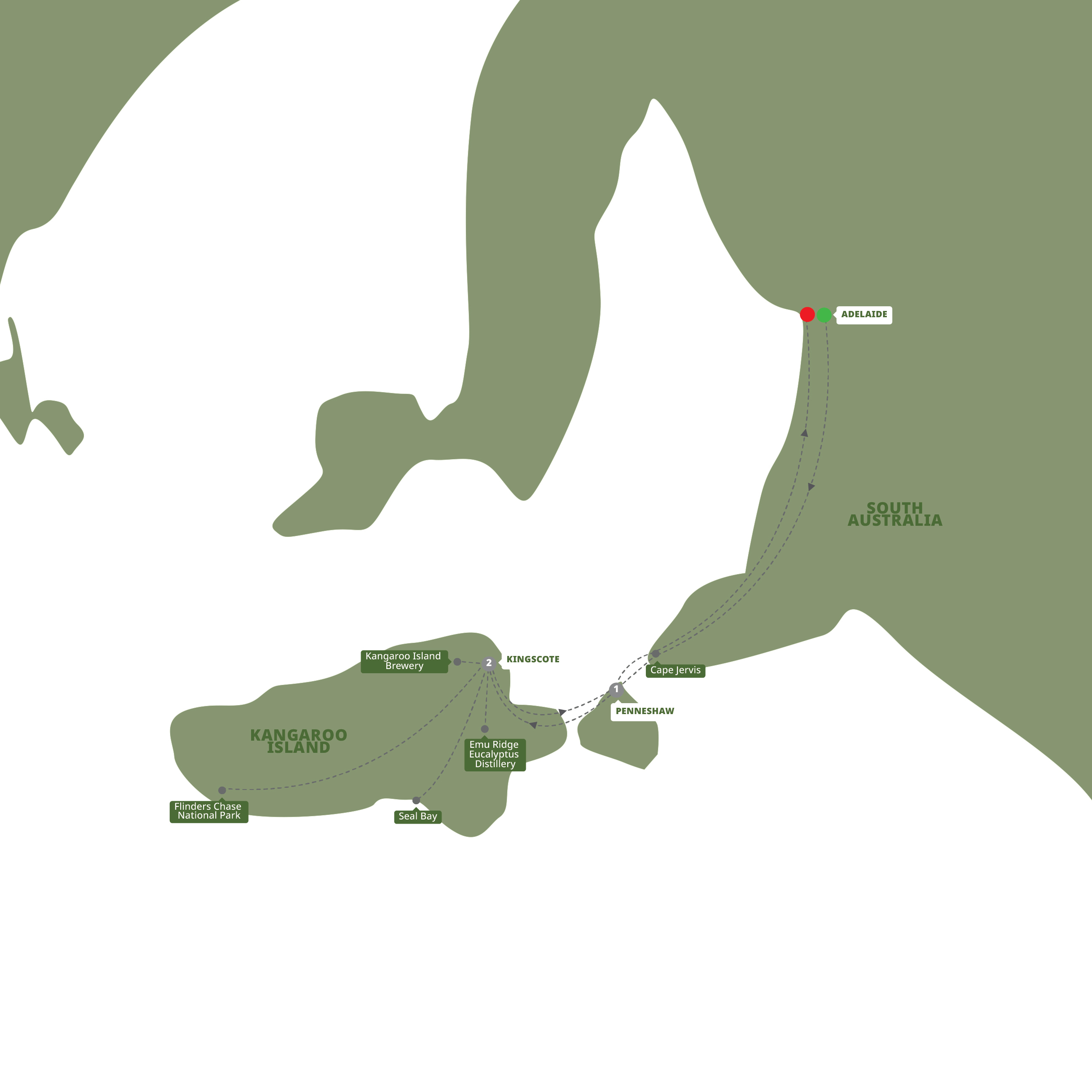 Map of Remarkable Adelaide to Kangaroo Island from Trafalgar