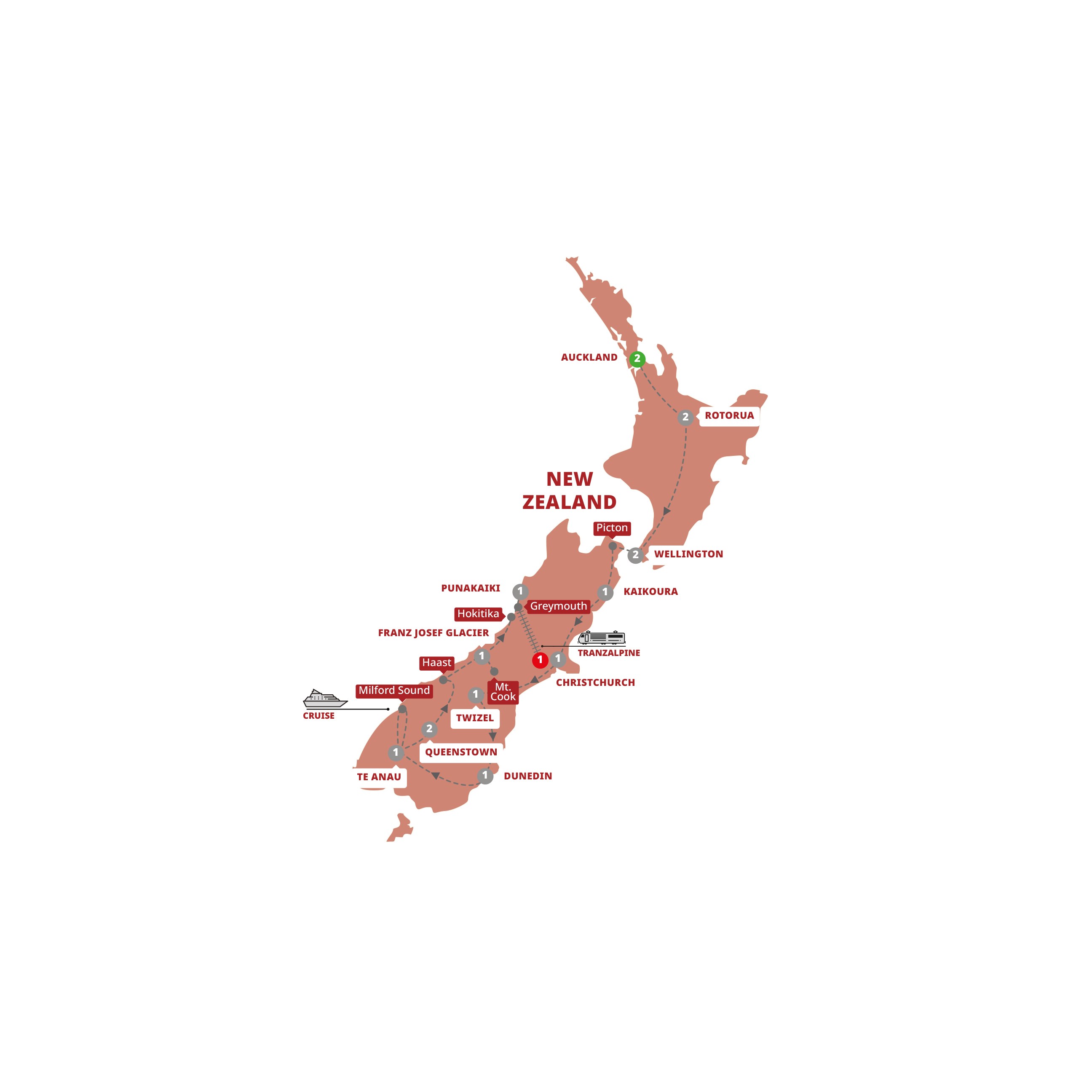 tourhub | Trafalgar | New Zealand Uncovered | Tour Map