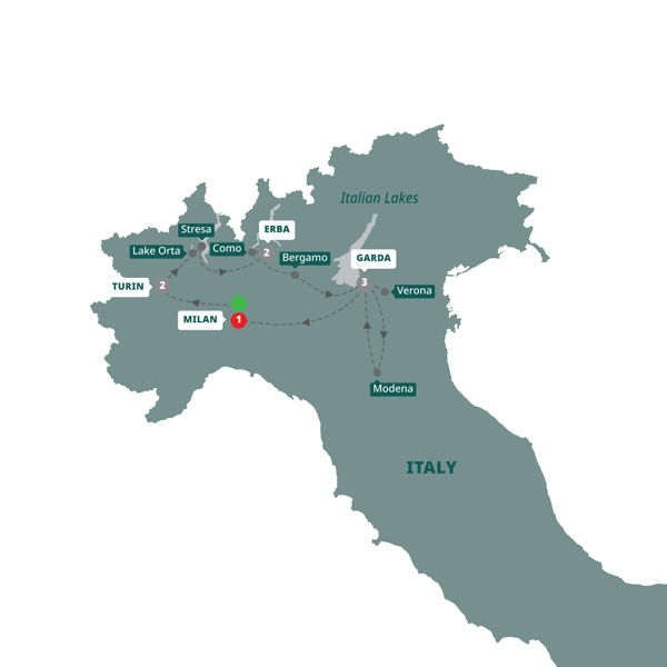 Northern Italian Lakes & Countryside Itinerary Map