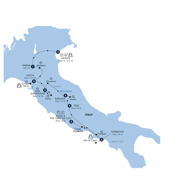 Country Roads of Italy Itinerary Map