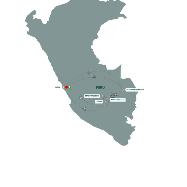 Highlights of Peru with Peruvian Amazon Itinerary Map