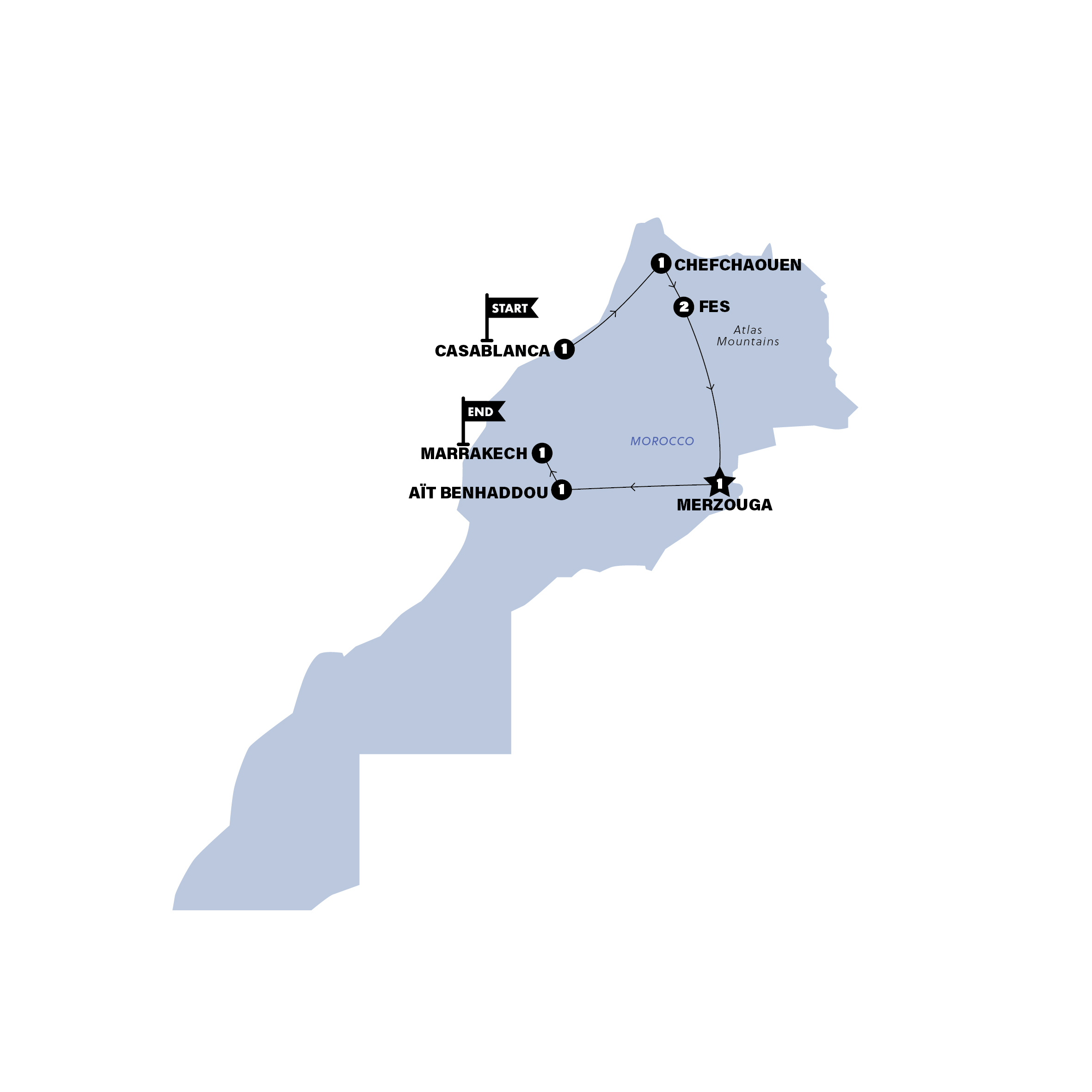 Map of Morocco: Casablanca to Marrakesh I Summer 2027 from Contiki