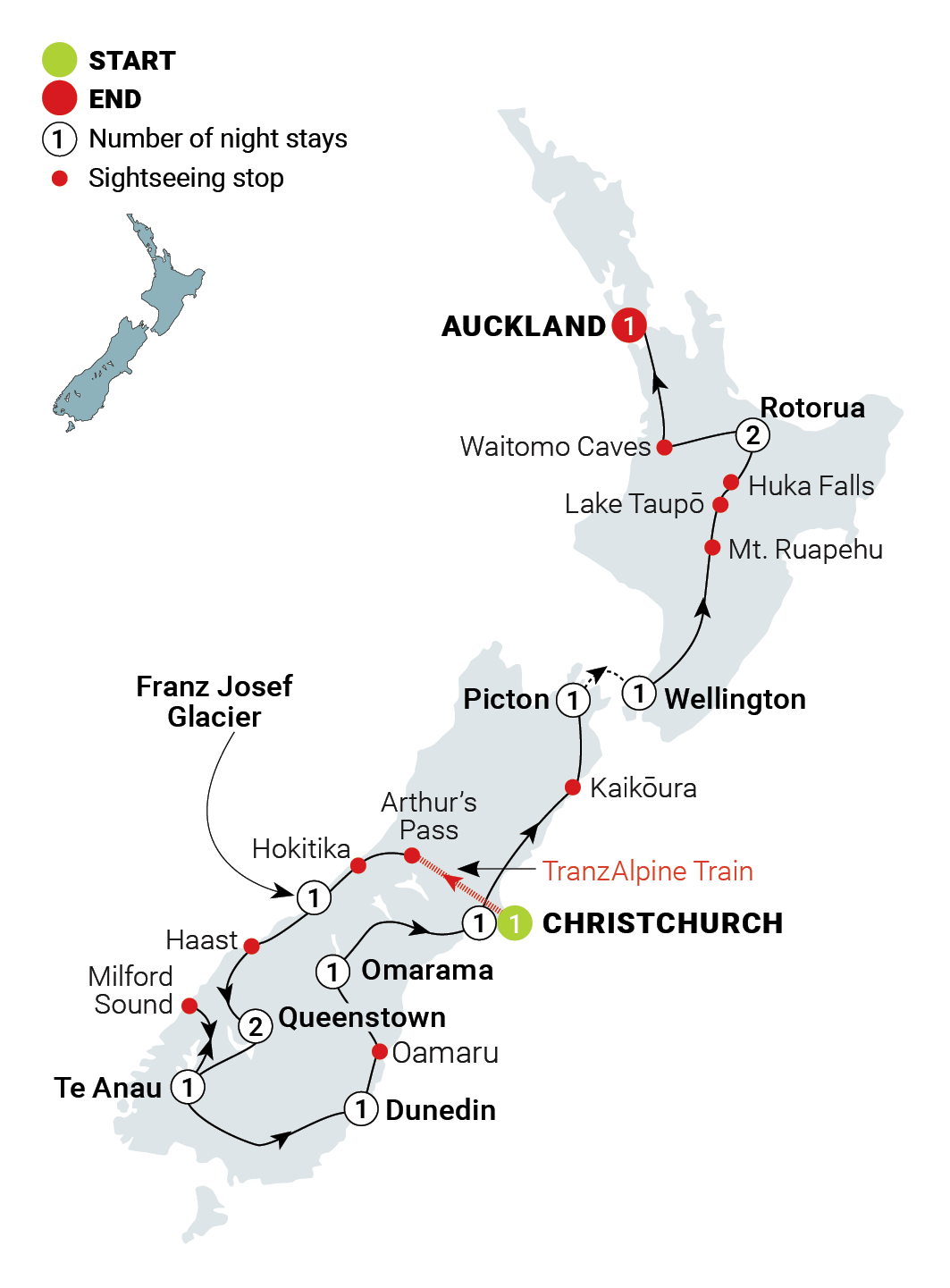 tourhub | AAT Kings | New Zealand Marvel | LCCA23 | Route Map