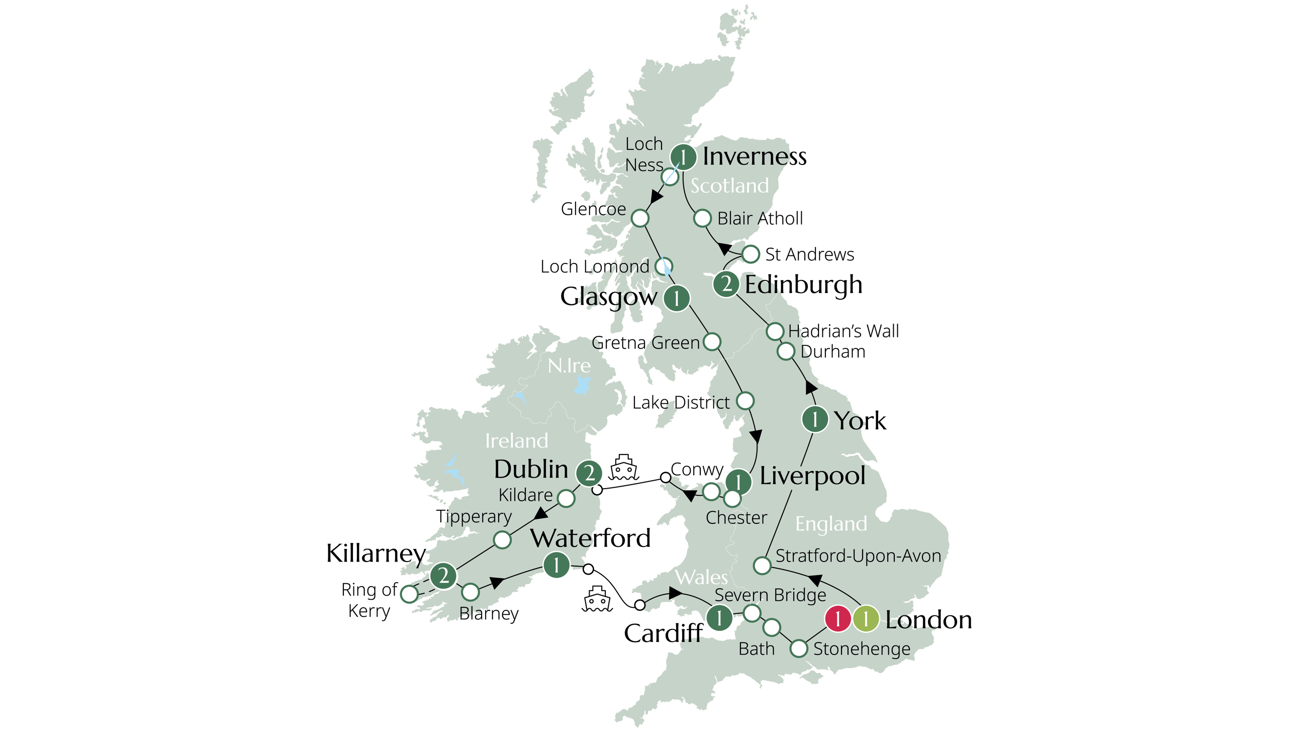 Map of Britain & Ireland Explorer - Classic Group (2027) from Brendan Vacations