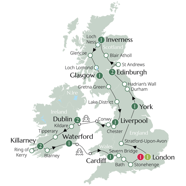 Britain & Ireland Explorer - Classic Group Itinerary Map