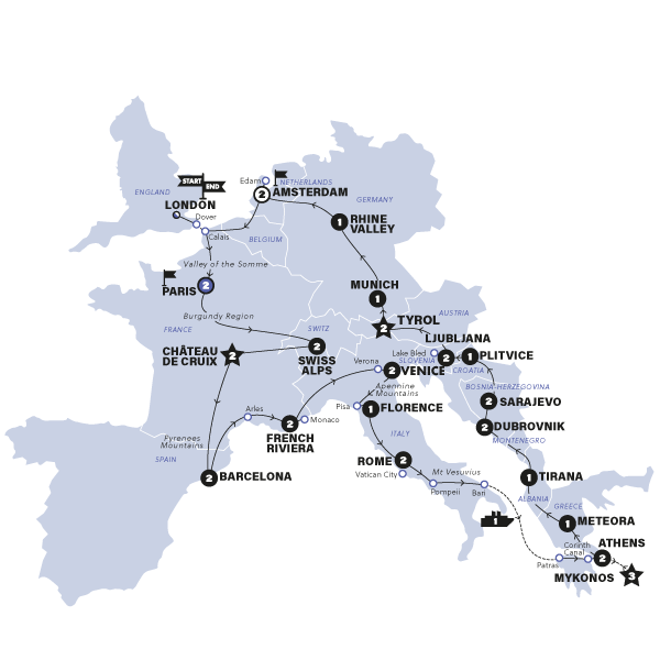tourhub | Contiki | European Adventurer | Start Paris | Summer | 2024 | Tour Map