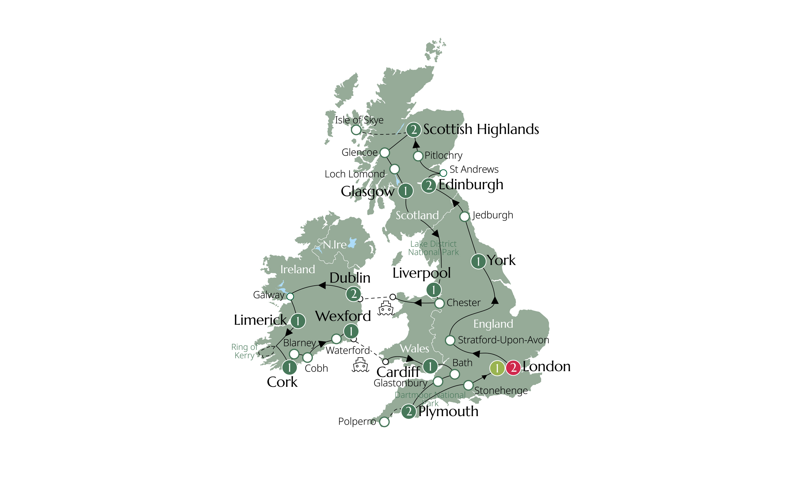 Britain and Ireland Panorama Itinerary Map