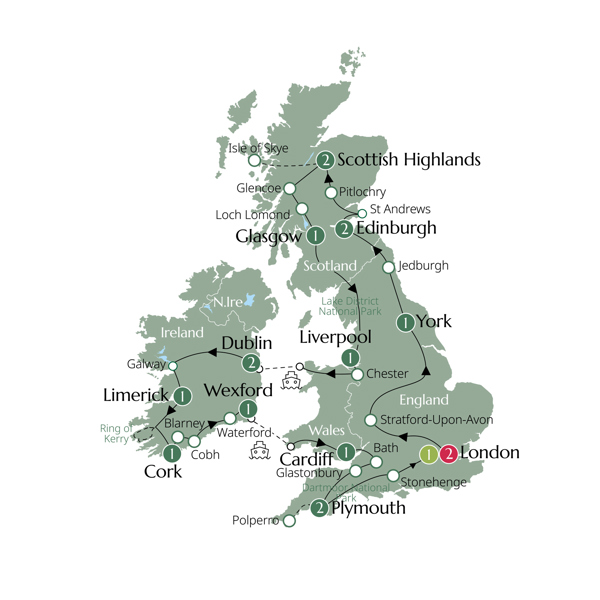 Britain and Ireland Panorama Itinerary Map