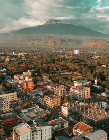 Aerial view of buildings in Arusha, Tanzania