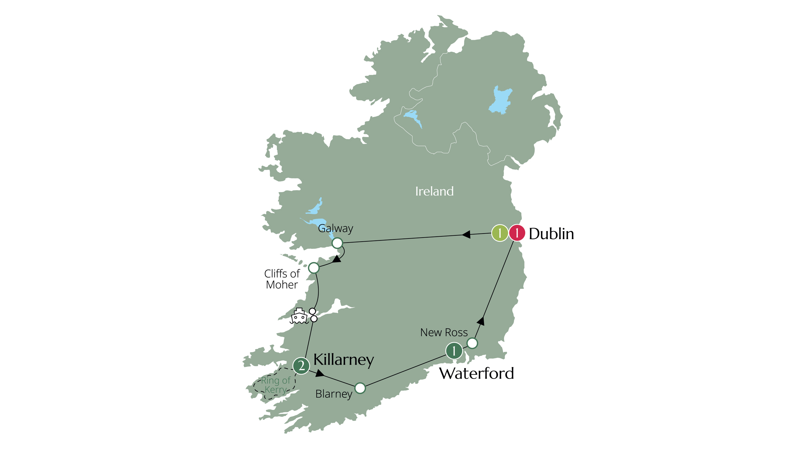 Map of Irish Highlights (Summer 2027 - 2028) from Brendan Vacations