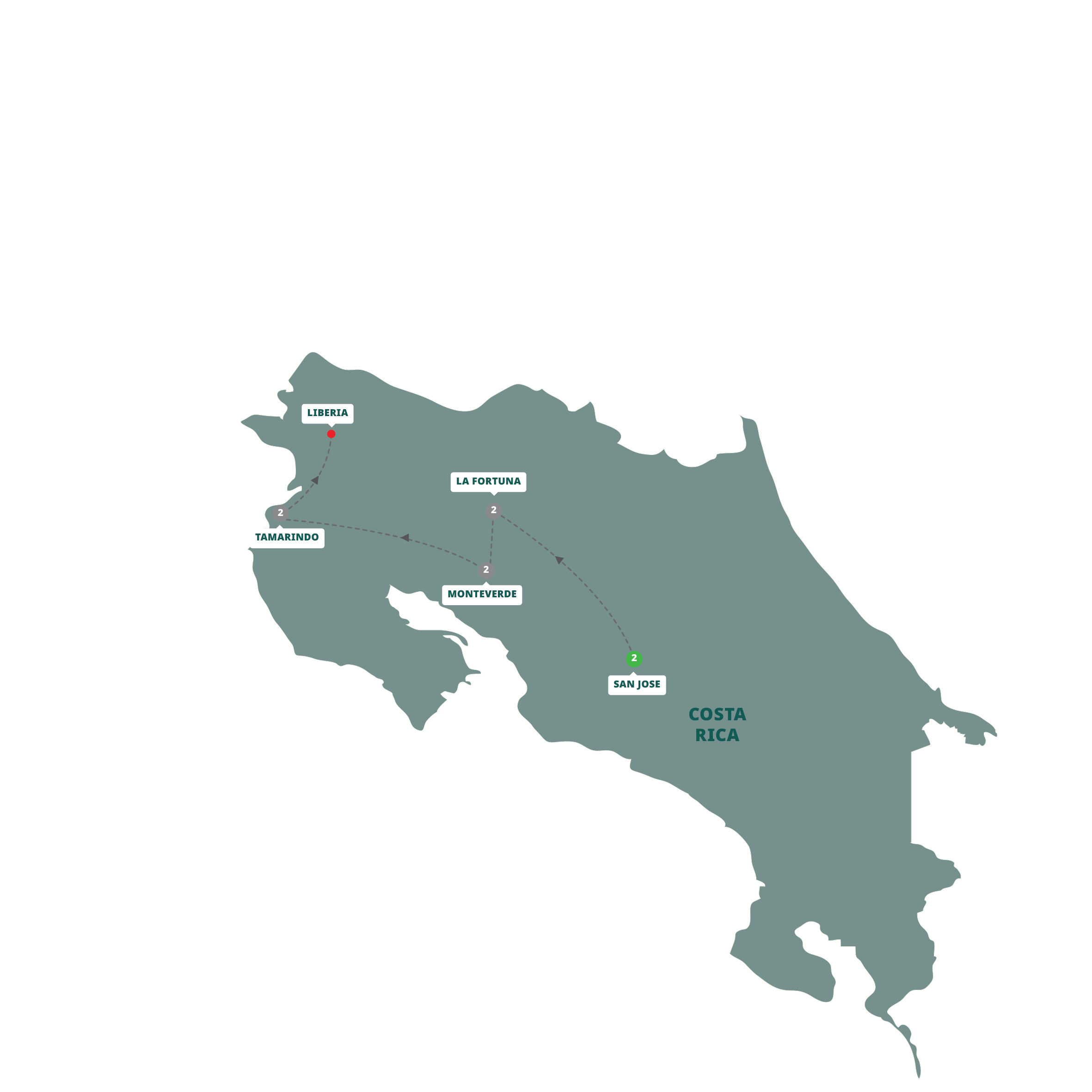 Map of Costa Rica Rainforest - Small Group from Trafalgar