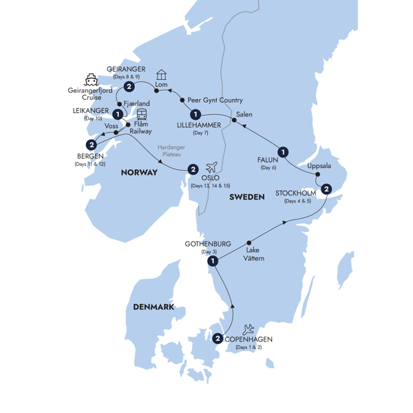 Spectacular Scandinavia and its Fjords - Classic Group Itinerary Map