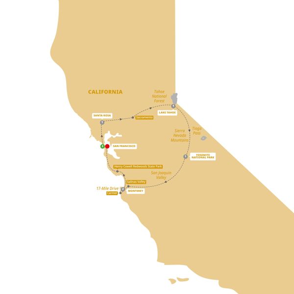 Northern California with Yosemite National Park Itinerary Map