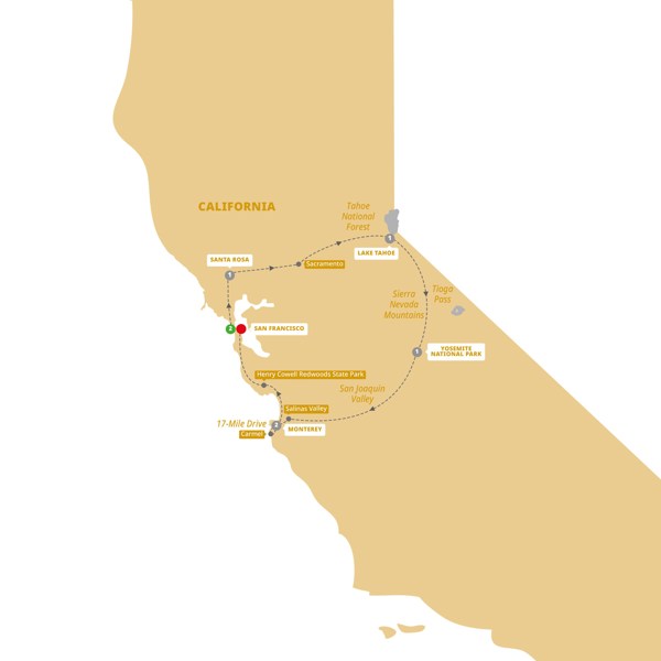 Northern California with Yosemite National Park Itinerary Map