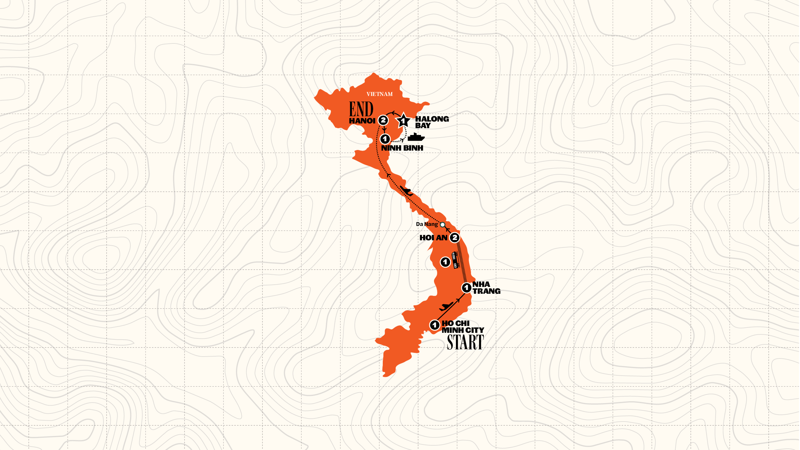 Map of Vietnam: HCMC, Hoi An, Hanoi | Without Ha Giang Loop | 2026-2027 from Contiki