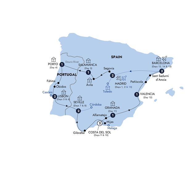 tourhub | Insight Vacations | Best of Spain & Portugal - End Barcelona, Small Group, Summer | SE932ZN19 | Route Map