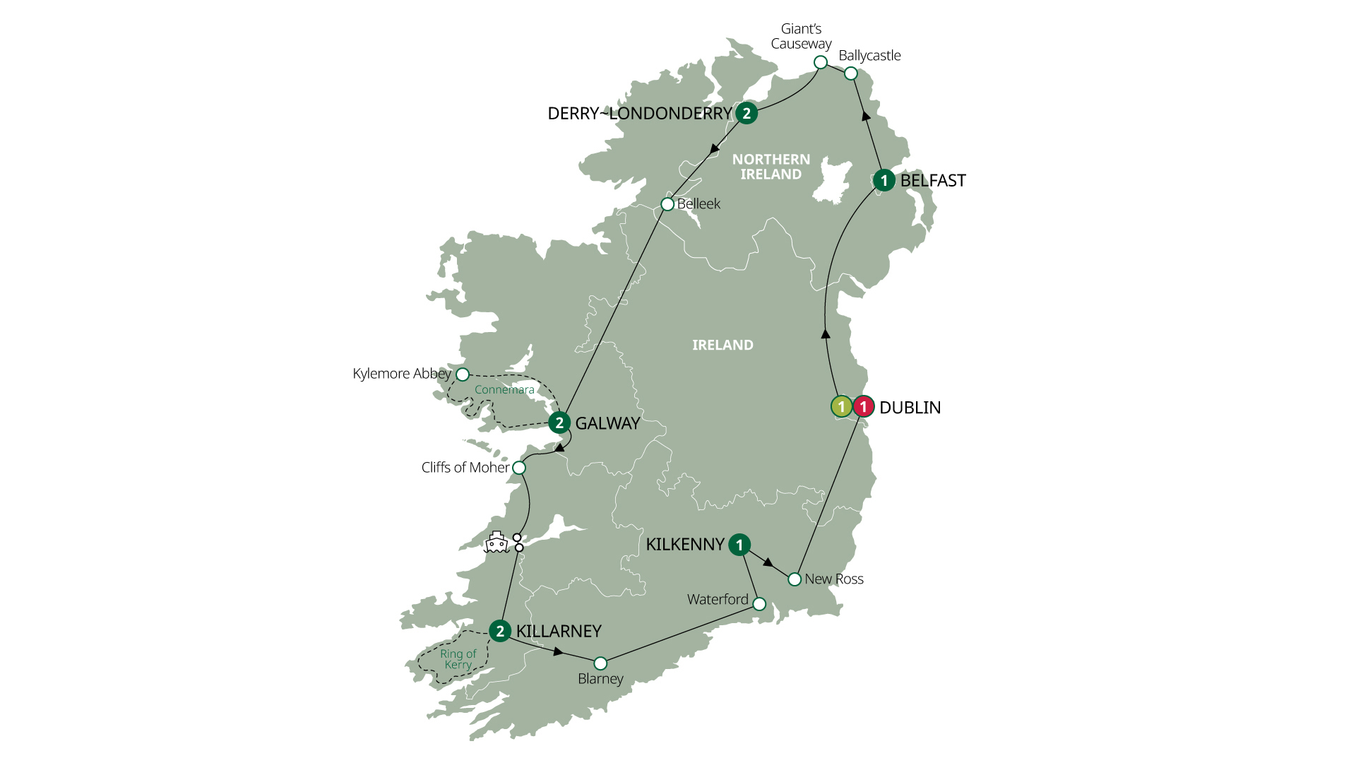 Map of Irish Experience from Brendan Vacations