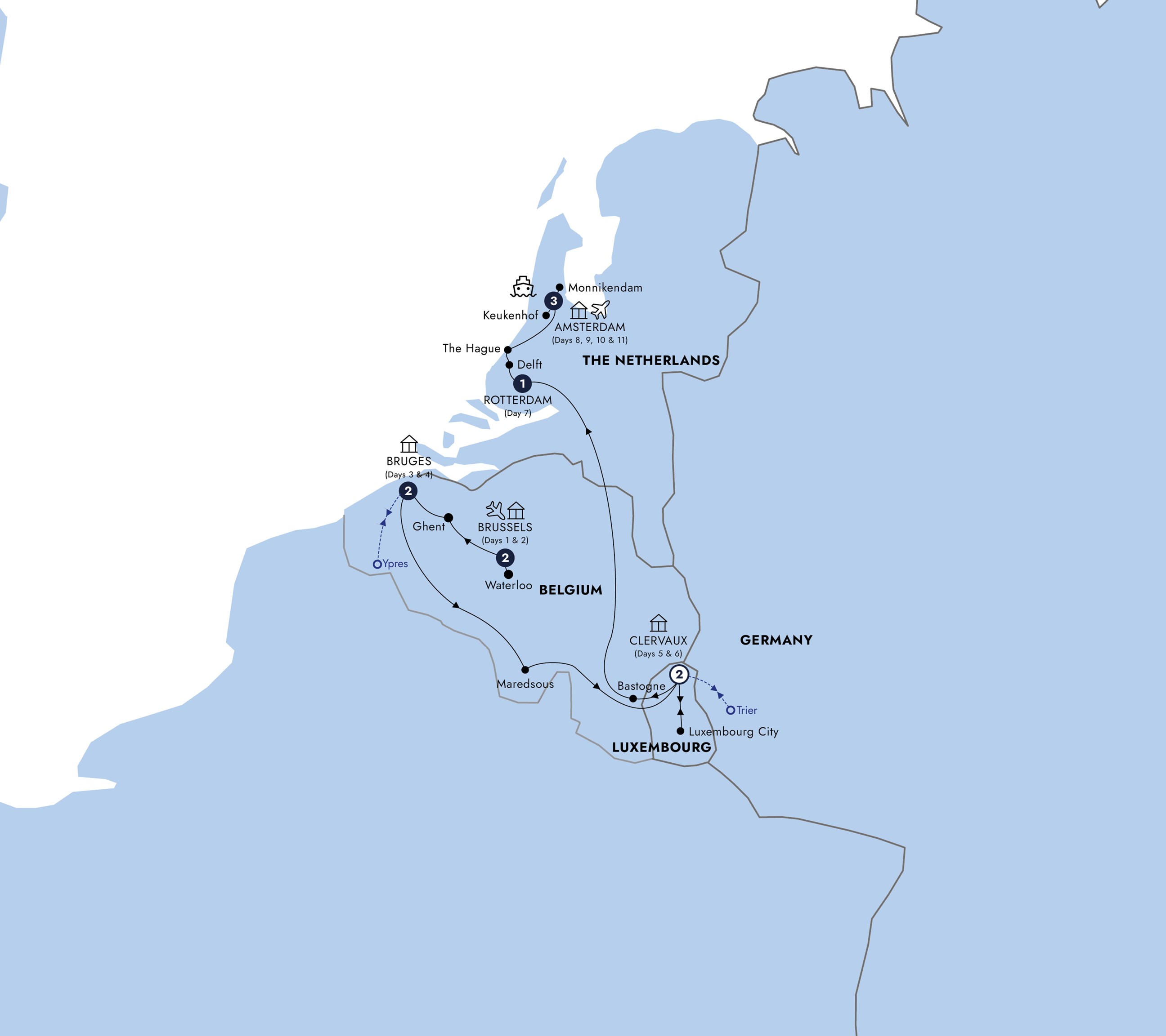 tourhub | Insight Vacations | Country Roads of Belgium, Luxembourg & the Netherlands - Classic Group | Tour Map