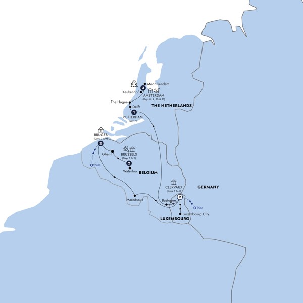 Country Roads of Belgium, Luxembourg & the Netherlands - Classic Group Itinerary Map