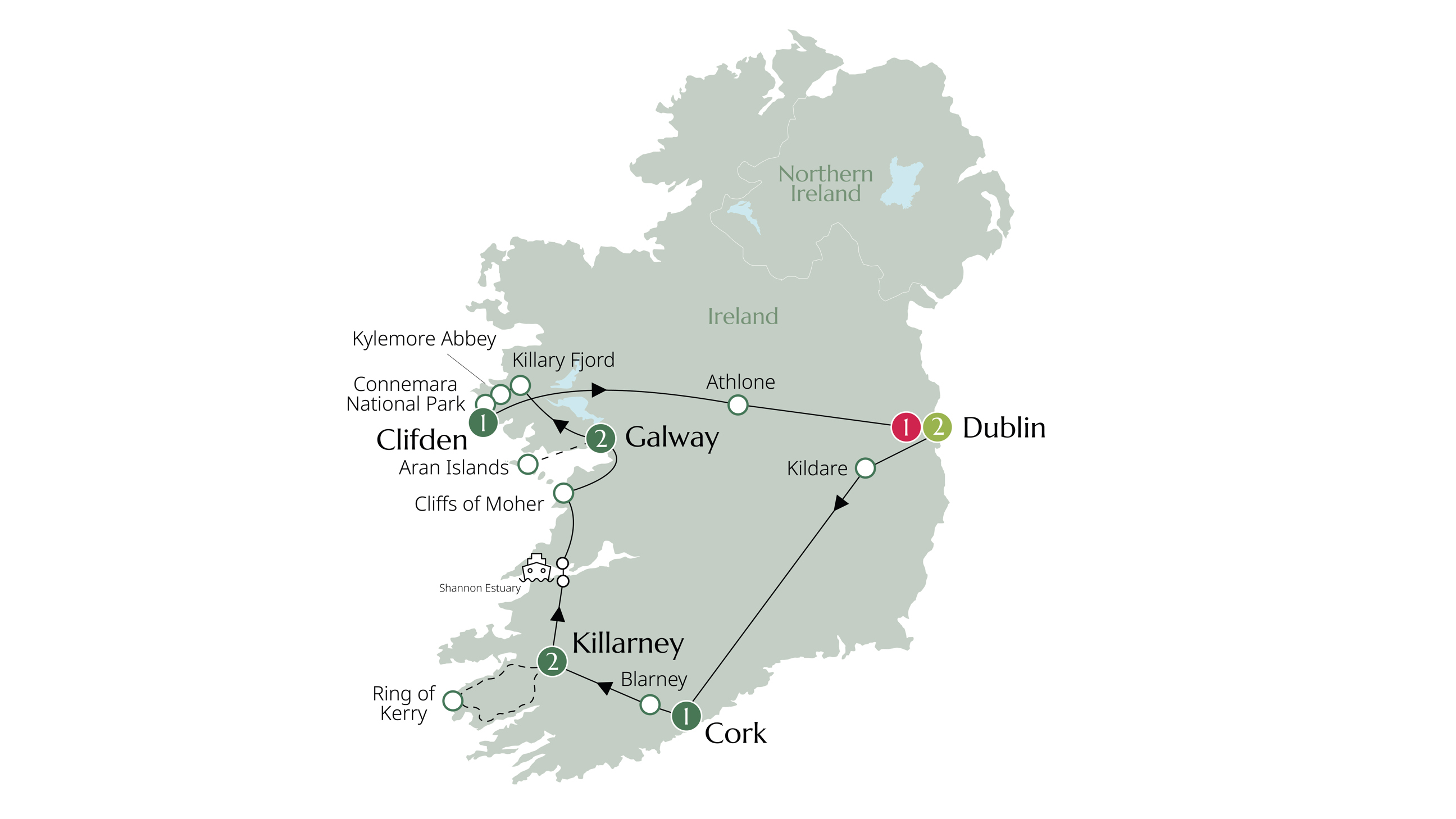 Map of Ireland's Icons from Brendan Vacations