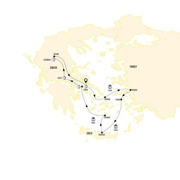 Highlights of Greece with 3-Day Aegean Cruise Itinerary Map