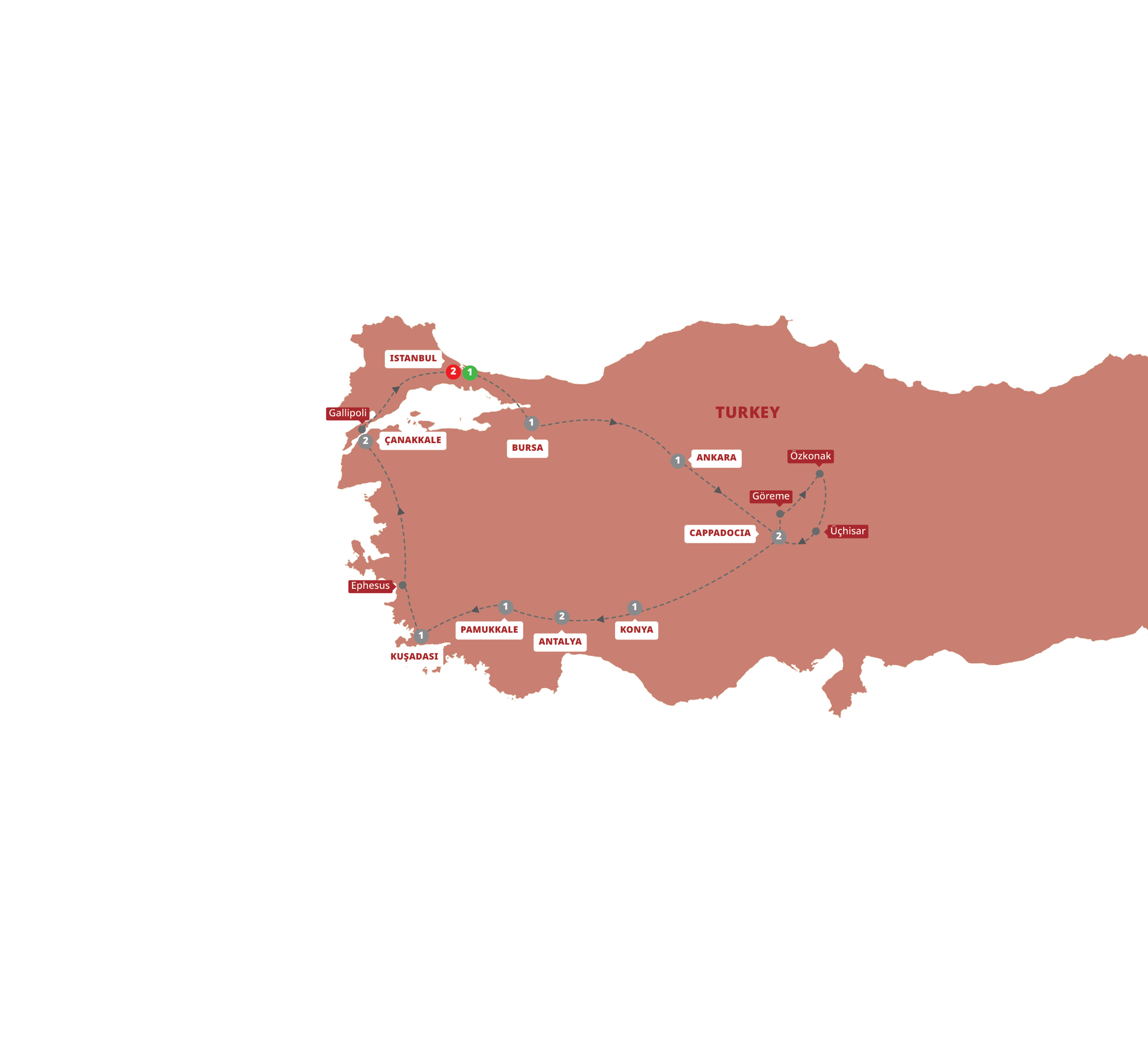 Map of Treasures of Turkey - With Anzac Day from Trafalgar