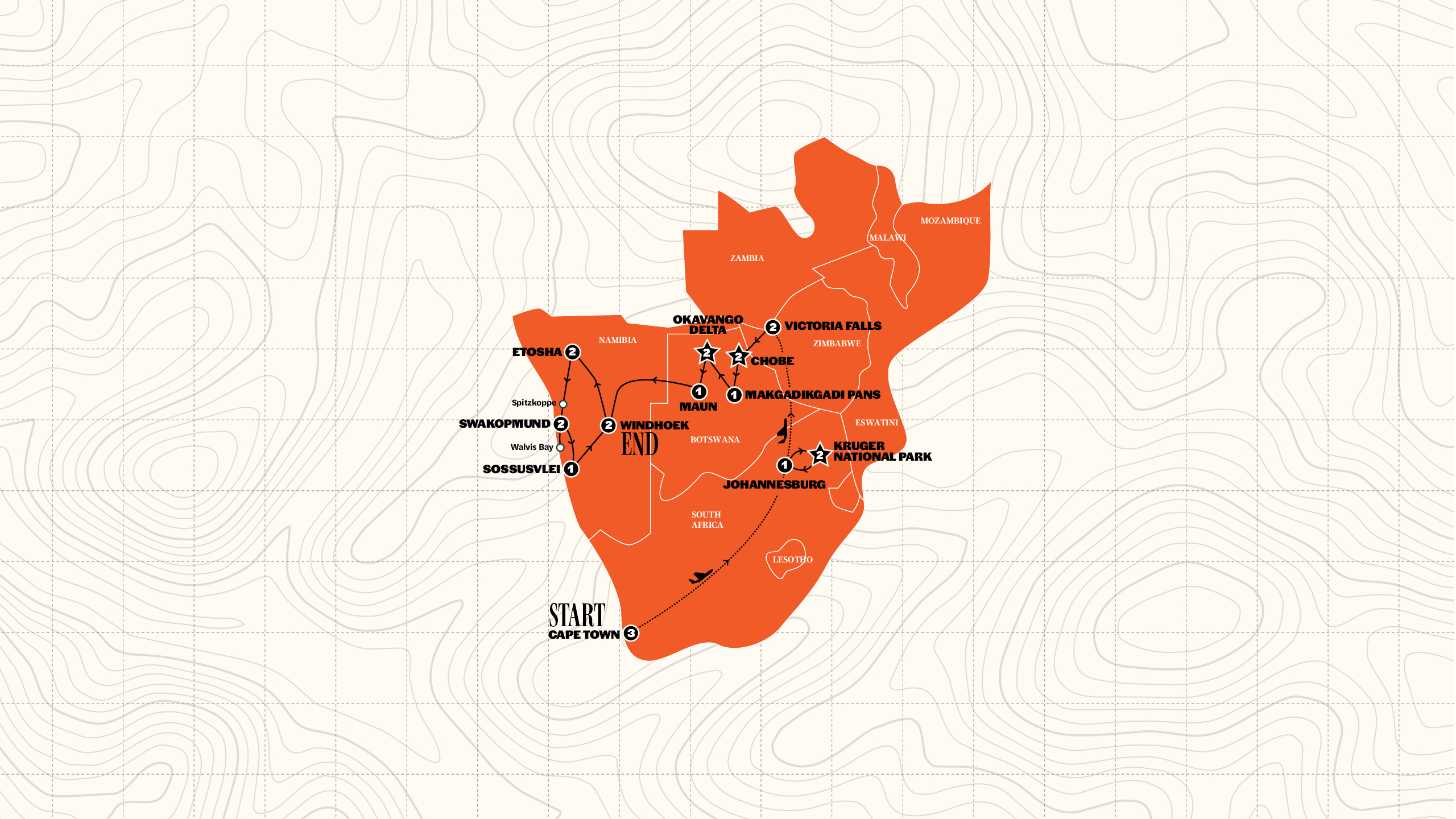 Map of Southern Africa Safari | 2027 from Contiki