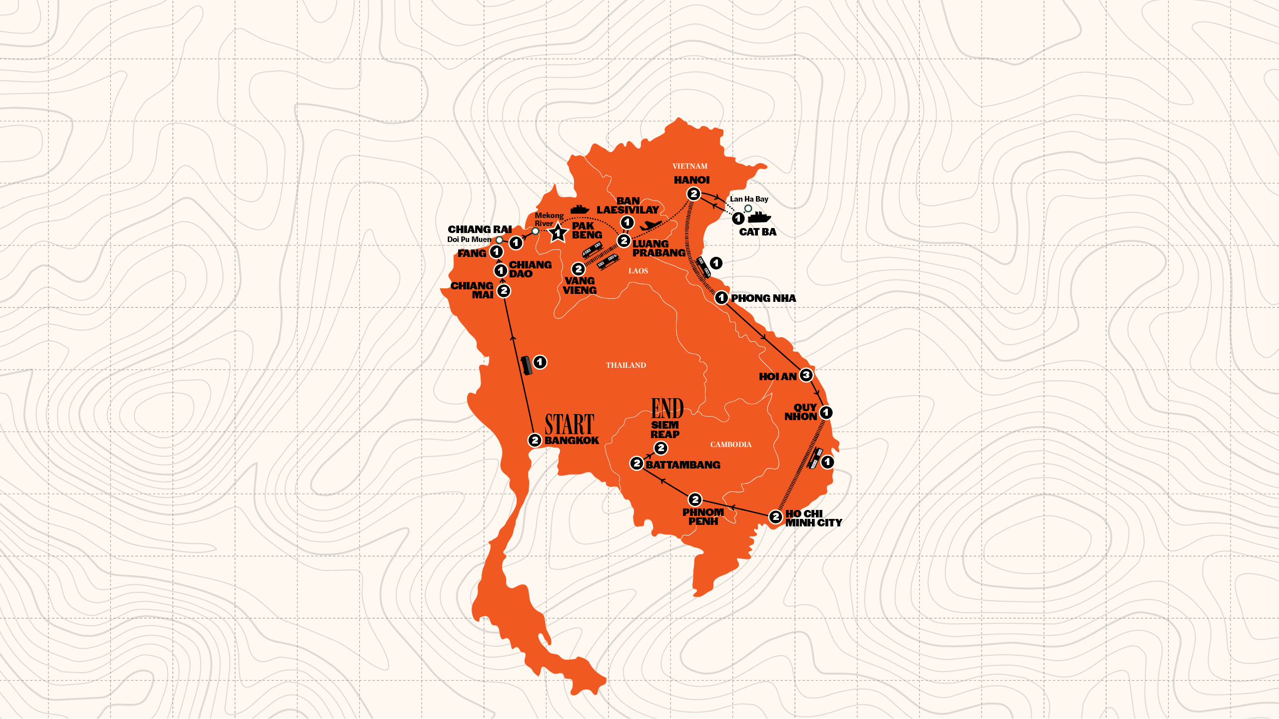 Map of SE Asia: Bangkok to Siem Reap from Contiki