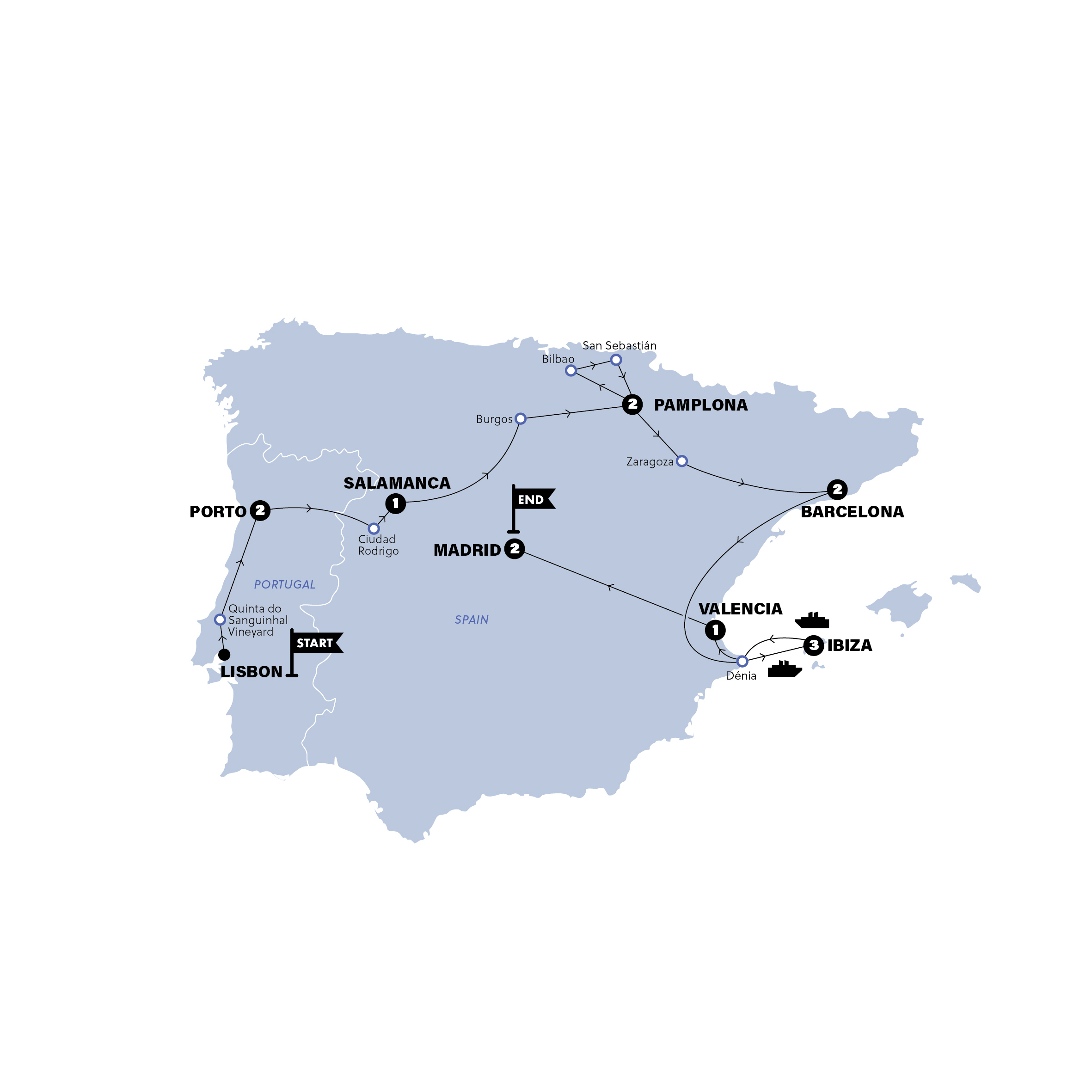 Map of Lisbon to Madrid | Summer from Contiki